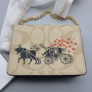 COACH Mini Wallet Lunar New Year Signature Canvas With Ox And Carriage chain New